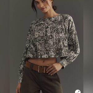 NWT Anthropologie Relaxed Long-Sleeve Swing Blouse Floral Print Women's Top